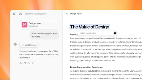OpenAI lancia ‘Canvas’ per ChatGPT, uno spazio libero dove creare
