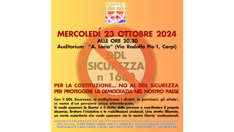 PER LA COSTITUZIONE: NO AL DDL SICUREZZA PER PROTEGGERE LA DEMOCRAZIA NEL NOSTRO PAESE