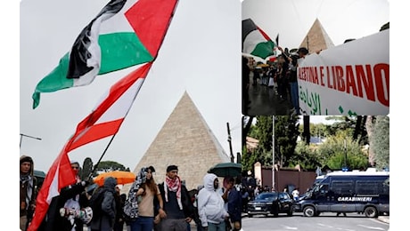 Roma, in corso la manifestazione pro Palestina. Slogan contro Meloni e Netanyahu. FOTO