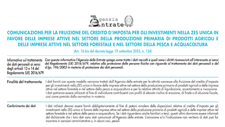 Credito d’imposta ZES in agricoltura: disponibile il modello, domanda entro il 17 gennaio 2025