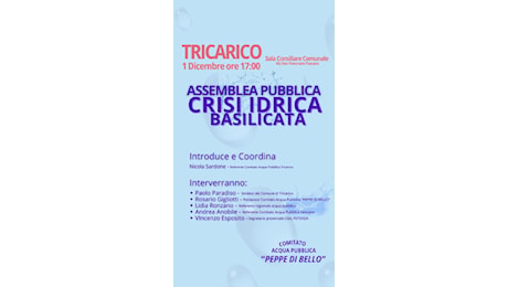 Crisi dello schema idrico Basento-Camastra, incontro del Comitato Acqua Pubblica Peppe Di Bello a Tricarico