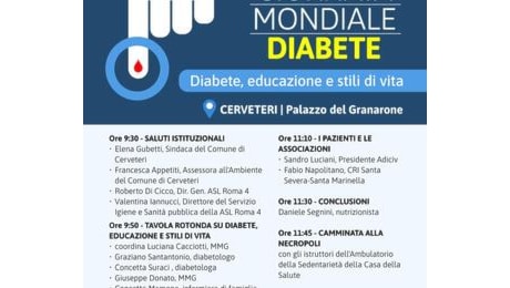 Giornata Mondiale del Diabete, a Cerveteri una giornata di informazione e di movimento alla Necropoli