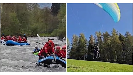 Il video di Meloni che fa rafting in Trentino con familiari e politici di FdI. E Lollobrigida vola in parapendio
