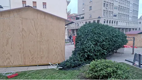 Sassari, il maestrale abbatte l'albero di Natale in piazza Castello