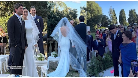 Cecilia Rodriguez sposa Ignazio Moser, il (blindatissimo) matrimonio nel borgo di Artimino: lei in una sirena di mikado a maniche lunghe lui in doppiopetto blu