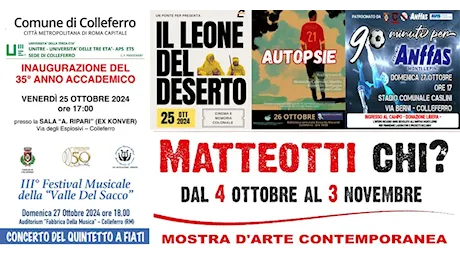 Colleferro. 25-26-27-28 Ottobre. Una “quattro giorni” densa di iniziative. Ecco il programma