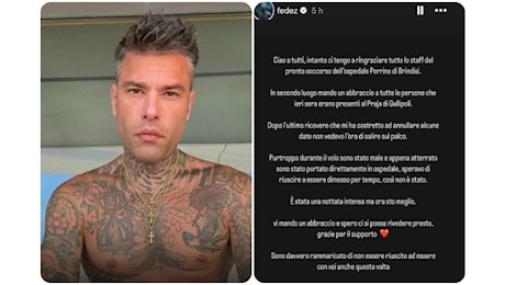 Il primo messaggio di Fedez dopo il malore: È stata una nottata intensa, ma sto meglio