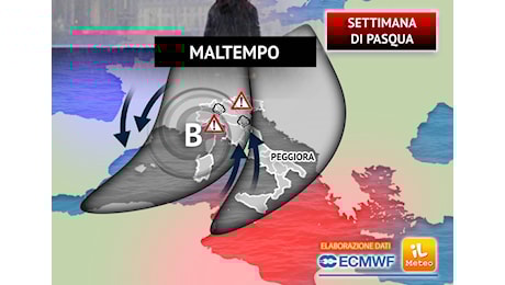 Meteo: Ciclone con Nubifragi e Grandinate nella settimana di Pasqua, le aree a rischio