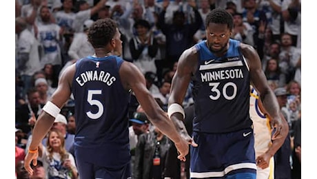 Playoff NBA, risultati della notte: Minnesota travolge Golden State, serie in parità