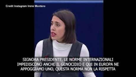 Eurodeputata Irene Montero costretta a togliersi la kefiah: Anche genocidio è violazione ma l'Europa ne appoggia uno