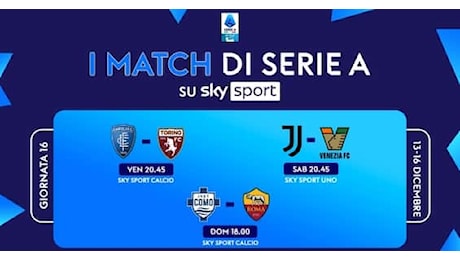 Il calendario di Serie A, le partite e gli orari della 16^ giornata