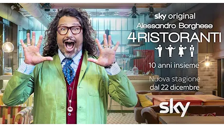 Alessandro Borghese 4 Ristoranti festeggia 10 anni, con puntate evento su Sky e NOW