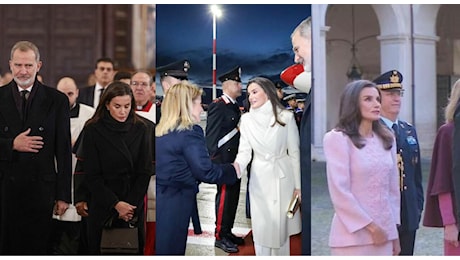 Letizia di Spagna, tutti i look della visita a Roma: il cambio in aereo, il cappotto di Mango (da 150 euro), il vestito rosa