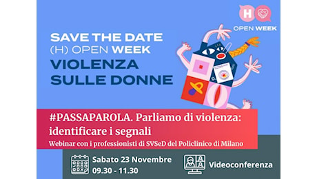 #PASSAPAROLA. (H) Open Week contro la Violenza sulla Donna. Partecipa al webinar del Policlinico di Milano | News