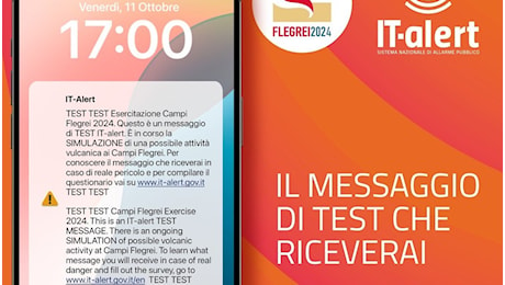 IT-alert nei Campi Flegrei 11 e 12 ottobre, test sull'eruzione vulcanica: cosa fare quando arriverà l'sms