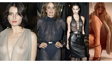 Trasparenze estreme nel parterre di Saint Laurent: da Carla Bruni e Kate Moss