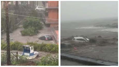 Alluvione a Catania, forti piogge, strade come fiumi e persone bloccate: i video dei soccorsi