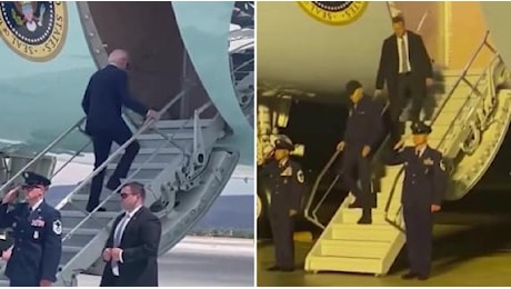 La salita e la discesa dall'aereo: Biden ha il covid e si affatica nel fare pochi gradini